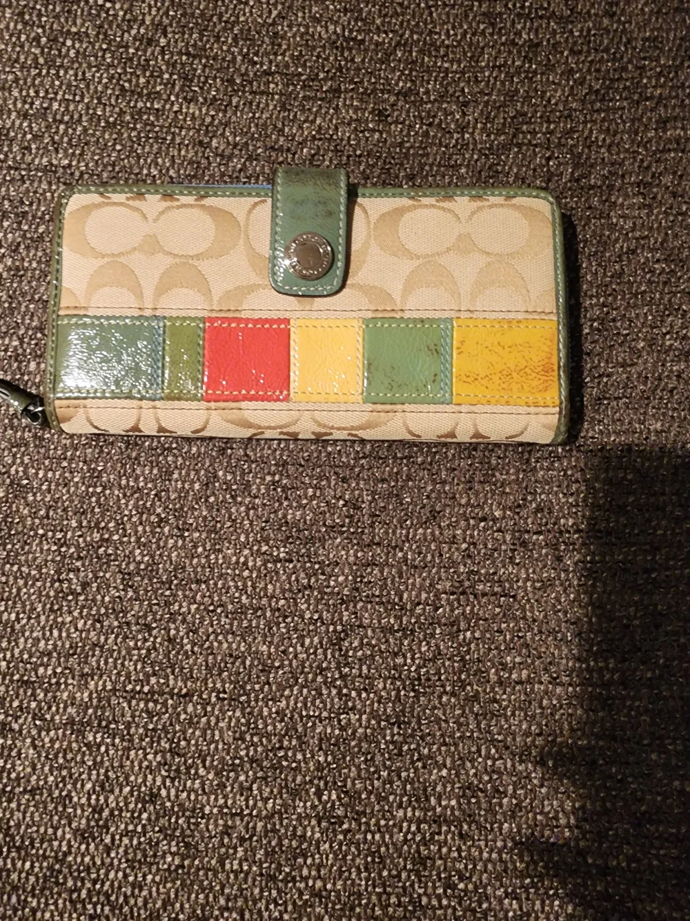 Coach Signature Canvas Multi-Color Accordion Wallet - Green Accent